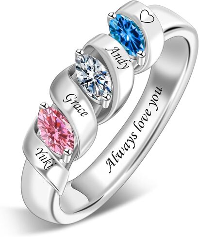 BAUMA AUTO شخصية 1-6 خواتم جوهرة الأسرة الأمهات خاتم مخصص محفورة اسم خواتم للنساء الجدة أمي ابنة (3 أحجار) in Kuwait