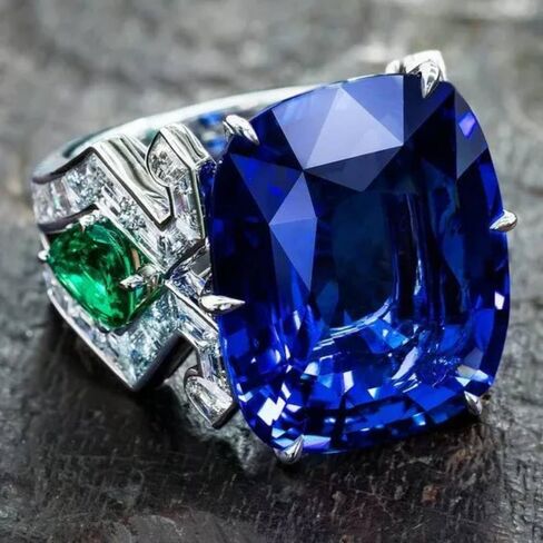 Women's Luxury Ring Claw-Set Blue CZ Exquisite Band Anniversary Party Jewelry in Saudi Arabia