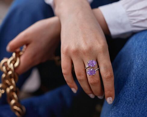 Amethyst Ring, Natural Irregular Raw Crystal Ring for Women, Handmade Adjustable Double Stone Purple Ring Spiritual Jewelry in Saudi Arabia