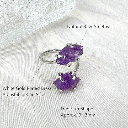 Amethyst Ring, Natural Irregular Raw Crystal Ring for Women, Handmade Adjustable Double Stone Purple Ring Spiritual Jewelry in Saudi Arabia