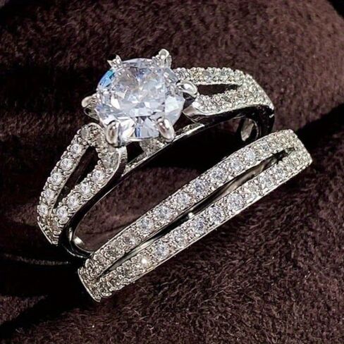 2pcs Fashion Rings Classic Elegance 6 Claw Inlay Round Zirconia Rings for Women Wedding Jewelry Party Date Gift in Saudi Arabia