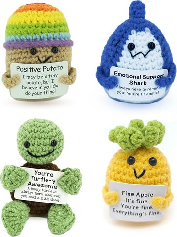 Positive Crochet Animals 4 Pcs Set: Handmade Emotional Support Crochet, Whimsical Crochet with Adorable Positive Potato - Meaningful Gift or Home Decor & Gift for her in Saudi Arabia