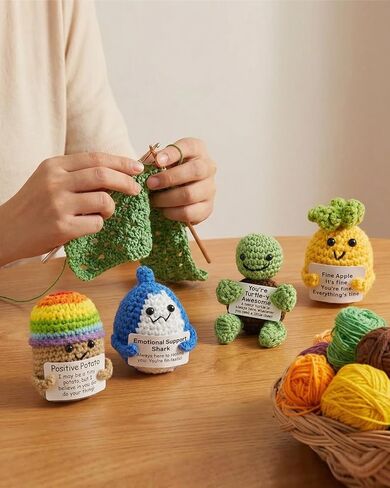 Positive Crochet Animals 4 Pcs Set: Handmade Emotional Support Crochet, Whimsical Crochet with Adorable Positive Potato - Meaningful Gift or Home Decor & Gift for her in Saudi Arabia