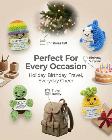 Positive Crochet Animals 4 Pcs Set: Handmade Emotional Support Crochet, Whimsical Crochet with Adorable Positive Potato - Meaningful Gift or Home Decor & Gift for her in Saudi Arabia