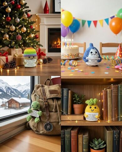 Positive Crochet Animals 4 Pcs Set: Handmade Emotional Support Crochet, Whimsical Crochet with Adorable Positive Potato - Meaningful Gift or Home Decor & Gift for her in Saudi Arabia
