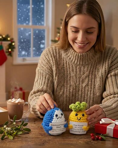 Positive Crochet Animals 4 Pcs Set: Handmade Emotional Support Crochet, Whimsical Crochet with Adorable Positive Potato - Meaningful Gift or Home Decor & Gift for her in Saudi Arabia