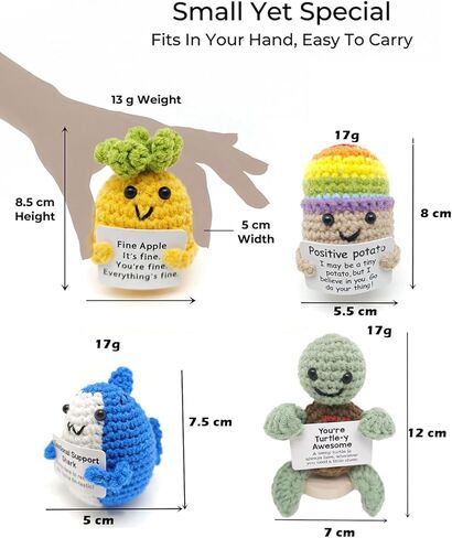 Positive Crochet Animals 4 Pcs Set: Handmade Emotional Support Crochet, Whimsical Crochet with Adorable Positive Potato - Meaningful Gift or Home Decor & Gift for her in Saudi Arabia