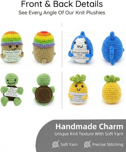 Positive Crochet Animals 4 Pcs Set: Handmade Emotional Support Crochet, Whimsical Crochet with Adorable Positive Potato - Meaningful Gift or Home Decor & Gift for her in Saudi Arabia