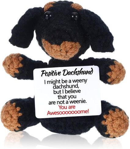 Dachshund Gifts, Handmade Dachshund Gifts for Women, Positive Crochet Animals with Card, Weiner Dog Cute Crochet Positive Animals for Graduation Birthday in Saudi Arabia
