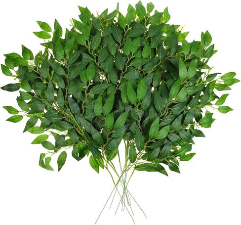 24 Pcs Artificial Italian Ruscus Greenery Stems, 21.6" Silk Faux Green Leaf Garland Branches Hanging Greenery Spray for DIY Wedding Arch Bouquet Filler Table Centerpieces Home Decor in Saudi Arabia
