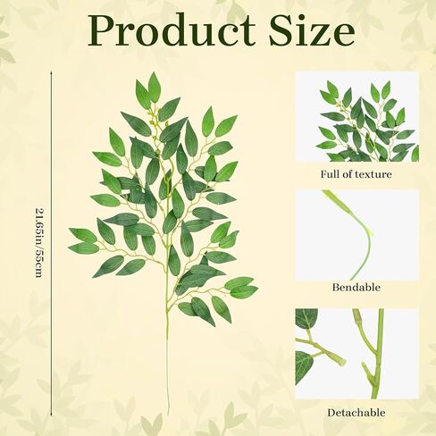 24 Pcs Artificial Italian Ruscus Greenery Stems, 21.6" Silk Faux Green Leaf Garland Branches Hanging Greenery Spray for DIY Wedding Arch Bouquet Filler Table Centerpieces Home Decor in Saudi Arabia