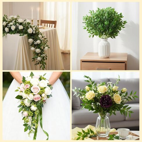 24 Pcs Artificial Italian Ruscus Greenery Stems, 21.6" Silk Faux Green Leaf Garland Branches Hanging Greenery Spray for DIY Wedding Arch Bouquet Filler Table Centerpieces Home Decor in Saudi Arabia