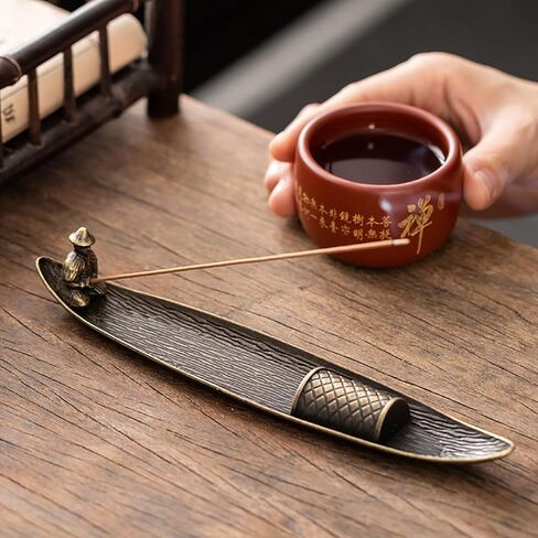 Fisherman Incense Holder, Alloy Stick Burner with Ash Catcher, Metal Figurine Stand for Meditation, Tea Room, Home Décor, Aromatherapy in Saudi Arabia
