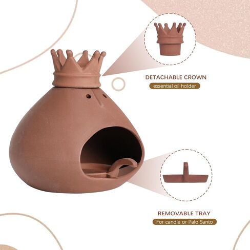 Terracotta Palo Santo Holder Incense Burner with Chimney for Yoga, Relaxation, Meditation, Sticks Dish, Sage Ash Catcher, Smudge Bowl, Cone Burner, Essential Oil Burning, Gift for Women Christmas in Saudi Arabia