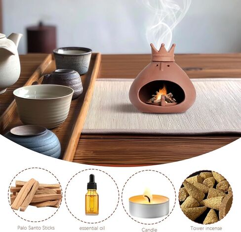 Terracotta Palo Santo Holder Incense Burner with Chimney for Yoga, Relaxation, Meditation, Sticks Dish, Sage Ash Catcher, Smudge Bowl, Cone Burner, Essential Oil Burning, Gift for Women Christmas in Saudi Arabia