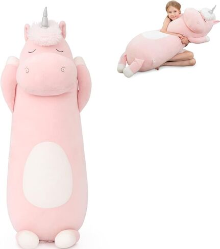 morismos 36.2 "وسادة الجسم يونيكورن كبيرة المعانقة وسادة الحيوان المحشو يونيكورن، لعبة أفخم لينة للأطفال فتاة، وسادة الجسم الحيوان لعيد الميلاد عيد ميلاد عيد الحب، الوردي in Kuwait