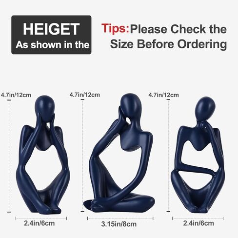 Navy Blue Thinker Statue Decor for TV Stand, Shelf, Desk, or Coffee Table - Set of 3 Resin Figurines for Living Room Decorative Objects, Modern Sculpture, Minimalist Bookcase Decor, Home Accents in Saudi Arabia