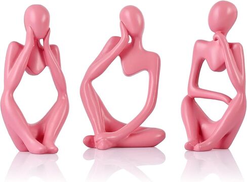 Navy Blue Thinker Statue Decor for TV Stand, Shelf, Desk, or Coffee Table - Set of 3 Resin Figurines for Living Room Decorative Objects, Modern Sculpture, Minimalist Bookcase Decor, Home Accents in Saudi Arabia