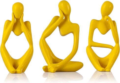 Navy Blue Thinker Statue Decor for TV Stand, Shelf, Desk, or Coffee Table - Set of 3 Resin Figurines for Living Room Decorative Objects, Modern Sculpture, Minimalist Bookcase Decor, Home Accents in Saudi Arabia