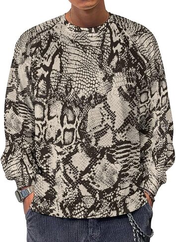 Men's Python Snakeskin Texture Print Sweatshirt Novelty Pullover Casual Raglan Round Neck Sweatshirt in Saudi Arabia