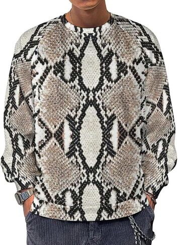 Men's Python Snakeskin Texture Print Sweatshirt Novelty Pullover Casual Raglan Round Neck Sweatshirt in Saudi Arabia