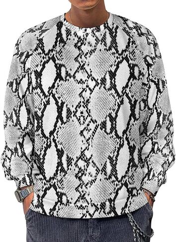 Men's Python Snakeskin Texture Print Sweatshirt Novelty Pullover Casual Raglan Round Neck Sweatshirt in Saudi Arabia