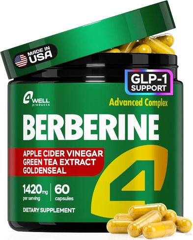 Berberine HCL Supplement - Triple Strength GLP-1 Activator with Apple Cider Vinegar & Green Tea Extract - Body Composition Support, Digestive Health, Support Heart Health, Immune System (60 Capsules) in Kuwait
