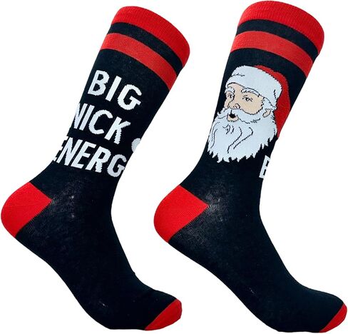 Funny Christmas Crew Sock for Men – Big Nick Energy Santa Print – Holiday Novelty Gift – Festive Black & Red Cotton Stocking Stuffer – Hilarious Gag Gift for Xmas Parties & Winter Wear in Saudi Arabia