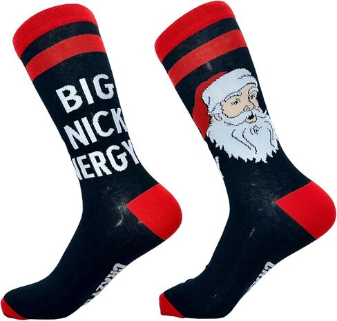 Funny Christmas Crew Sock for Men – Big Nick Energy Santa Print – Holiday Novelty Gift – Festive Black & Red Cotton Stocking Stuffer – Hilarious Gag Gift for Xmas Parties & Winter Wear in Saudi Arabia