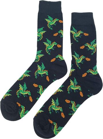 Dragon Dress Socks Funny Novelty Crazy Fun Design Men Size 8-12 Cotton Casual Crew Colorful Funky Gift for Men in Kuwait