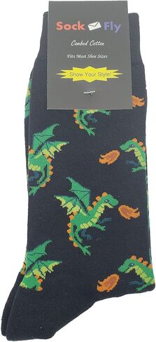 Dragon Dress Socks Funny Novelty Crazy Fun Design Men Size 8-12 Cotton Casual Crew Colorful Funky Gift for Men in Kuwait