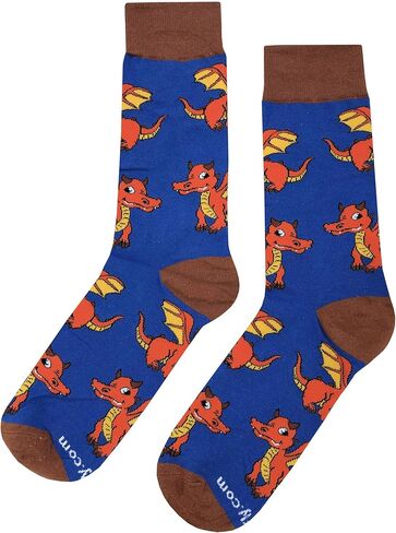 Dragon Dress Socks Funny Novelty Crazy Fun Design Men Size 8-12 Cotton Casual Crew Colorful Funky Gift for Men in Kuwait