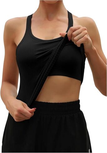 SOLY HUX Women's Workout Tank Top Scoop Neck Sleeveless Fitted Athletic Yoga Shirts with Built in Bra in Saudi Arabia