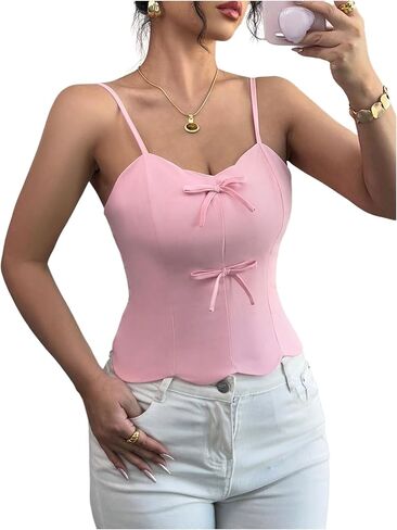 SweatyRocks Women's Y2K Bow Tank Top Sleeveless Shirts Slim Fit Summer Going Out Streetwear in Saudi Arabia