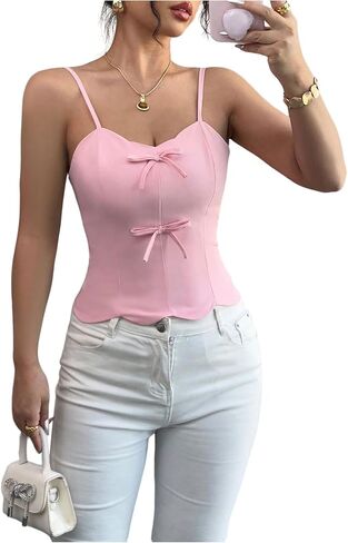 SweatyRocks Women's Y2K Bow Tank Top Sleeveless Shirts Slim Fit Summer Going Out Streetwear in Saudi Arabia