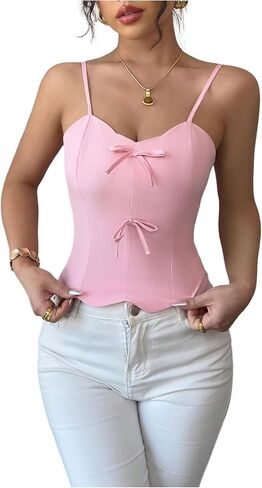 SweatyRocks Women's Y2K Bow Tank Top Sleeveless Shirts Slim Fit Summer Going Out Streetwear in Saudi Arabia
