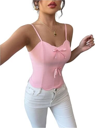 SweatyRocks Women's Y2K Bow Tank Top Sleeveless Shirts Slim Fit Summer Going Out Streetwear in Saudi Arabia