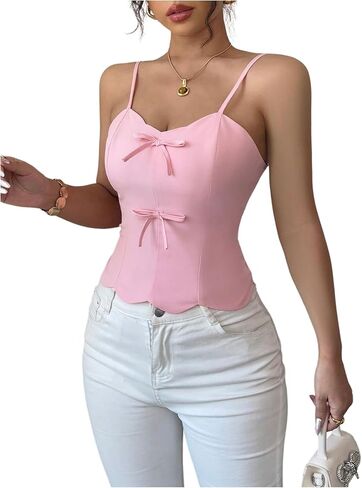SweatyRocks Women's Y2K Bow Tank Top Sleeveless Shirts Slim Fit Summer Going Out Streetwear in Saudi Arabia