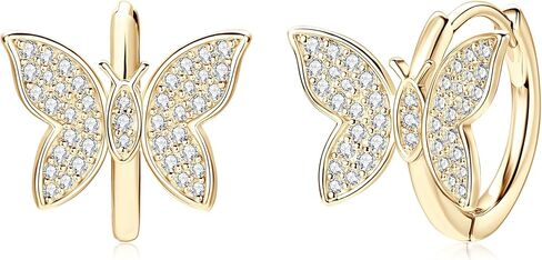 AINUOSHI Pave Moissanite Huggie Earrings Butterfly Earrings for Women 14k Gold Plated 925 Sterling Silver Tiny Earrings Small Huggie Hoop Earrings Lightweight Hoops Gift for Women Lab-created GRA Certified Authenticity in Saudi Arabia