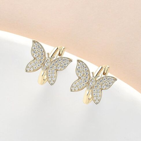 AINUOSHI Pave Moissanite Huggie Earrings Butterfly Earrings for Women 14k Gold Plated 925 Sterling Silver Tiny Earrings Small Huggie Hoop Earrings Lightweight Hoops Gift for Women Lab-created GRA Certified Authenticity in Saudi Arabia