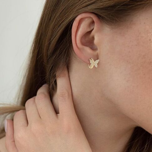 AINUOSHI Pave Moissanite Huggie Earrings Butterfly Earrings for Women 14k Gold Plated 925 Sterling Silver Tiny Earrings Small Huggie Hoop Earrings Lightweight Hoops Gift for Women Lab-created GRA Certified Authenticity in Saudi Arabia