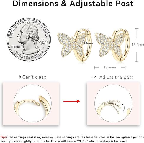 AINUOSHI Pave Moissanite Huggie Earrings Butterfly Earrings for Women 14k Gold Plated 925 Sterling Silver Tiny Earrings Small Huggie Hoop Earrings Lightweight Hoops Gift for Women Lab-created GRA Certified Authenticity in Saudi Arabia