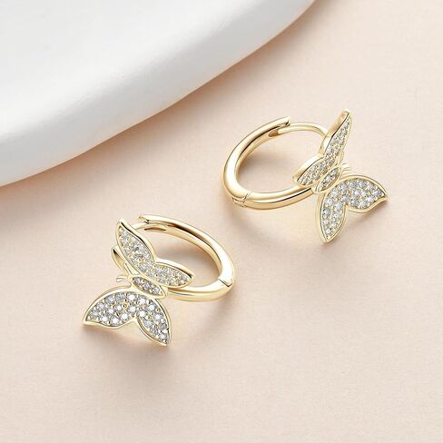 AINUOSHI Pave Moissanite Huggie Earrings Butterfly Earrings for Women 14k Gold Plated 925 Sterling Silver Tiny Earrings Small Huggie Hoop Earrings Lightweight Hoops Gift for Women Lab-created GRA Certified Authenticity in Saudi Arabia
