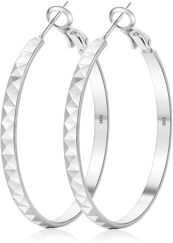 3MM Thin 925 Sterling Silver Post Hoop Earrings Hypoallergenic Large Silver Hoop Earrings Lightweight Big Hoops Earrings for Women Gift 30/40/50MM in Saudi Arabia