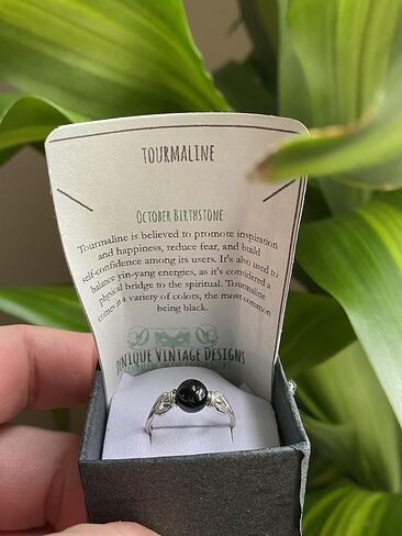 Black Tourmaline 6mm Bead Ring in Stainless Steel- Silver-Bronze-Copper- Black Iron-Titanium-Niobium-14K Gold-14K Rose Gold Hand Hammered Ring Sizes 4-16 October Birthstone in Saudi Arabia
