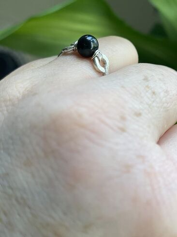 Black Tourmaline 6mm Bead Ring in Stainless Steel- Silver-Bronze-Copper- Black Iron-Titanium-Niobium-14K Gold-14K Rose Gold Hand Hammered Ring Sizes 4-16 October Birthstone in Saudi Arabia