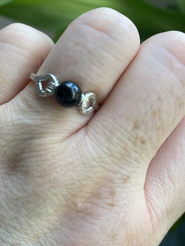 Black Tourmaline 6mm Bead Ring in Stainless Steel- Silver-Bronze-Copper- Black Iron-Titanium-Niobium-14K Gold-14K Rose Gold Hand Hammered Ring Sizes 4-16 October Birthstone in Saudi Arabia