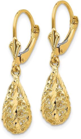 14K الذهب الأصفر تخريمية إسقاط أقراط الماس قطع استرخى Leverback للنساء هدية 30 مللي متر مناسبة إيطالية طويلة in Saudi Arabia