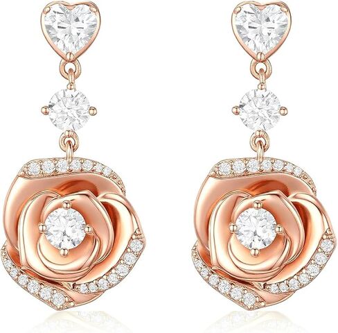 18K Gold Plated Over Sterling Silver Rose Flower Earring For Woman -Birthstone Dangle Earring Jewelry Birthday Gifts for Women,Girlfriend,Wife,Mom in Saudi Arabia
