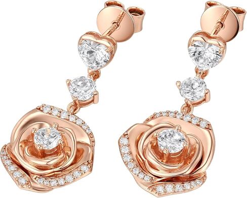 18K Gold Plated Over Sterling Silver Rose Flower Earring For Woman -Birthstone Dangle Earring Jewelry Birthday Gifts for Women,Girlfriend,Wife,Mom in Saudi Arabia